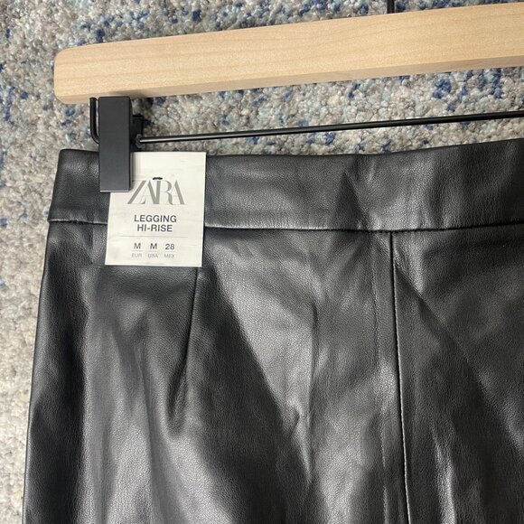 Zara Legging Pants Womens Medium Black High Rise Faux Leather Slim Fit Stretch - Picture 6 of 9